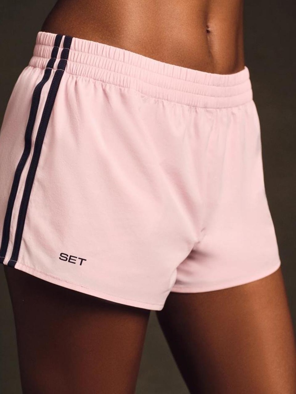 SET Active Light Pink Athletic Shorts with navy Side Stripes - SIZE MEDIUM
